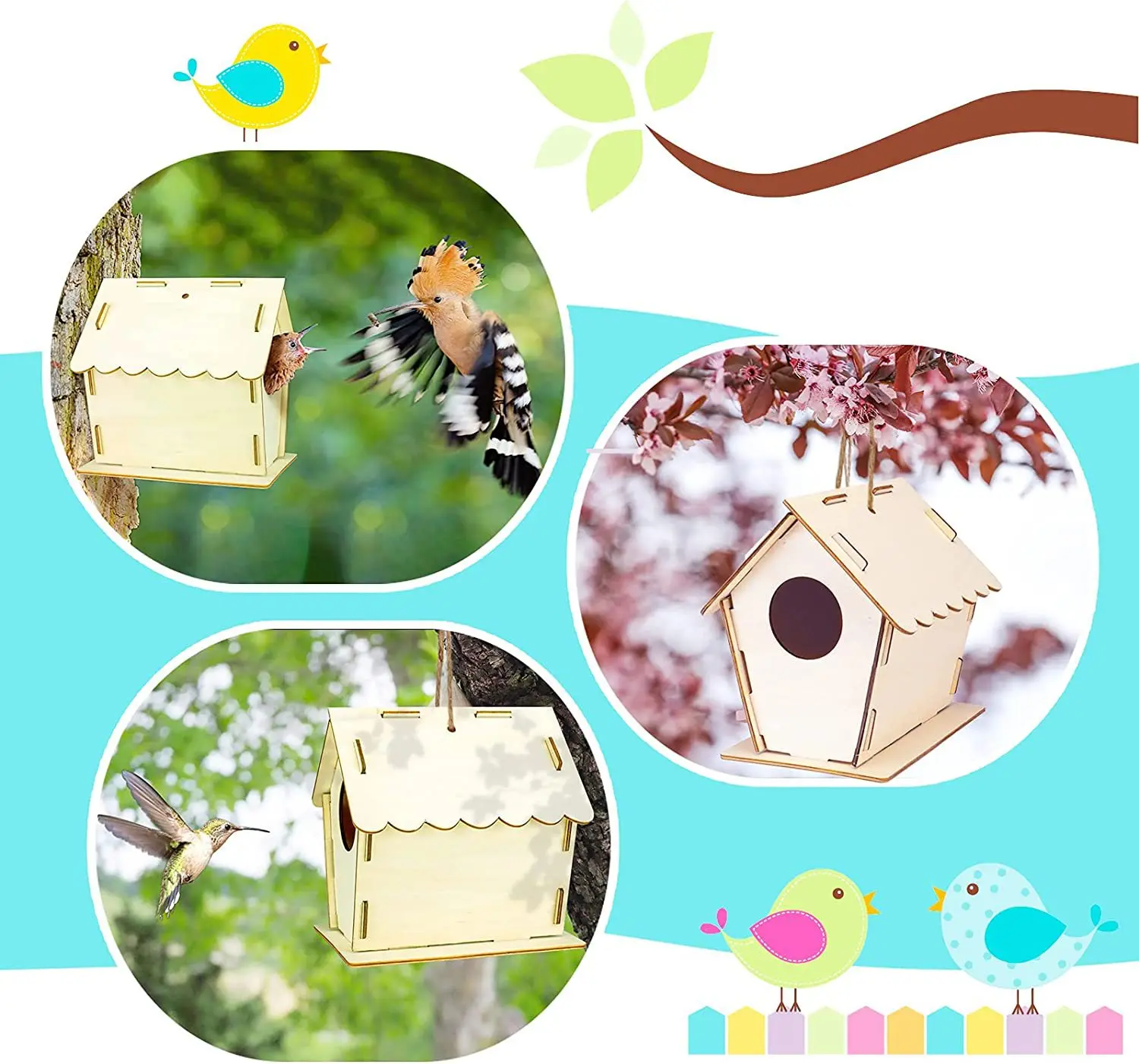 Wooden Handmade bird house kit blank wood board puzzle DIY creative hand painting small house Log cabin craft pendant