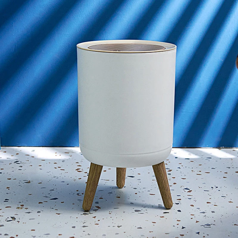 Wholesale Plastic Office Manual Open Modern Waste Bins Kitchen Bathroom Trash Can With Wooden Lid