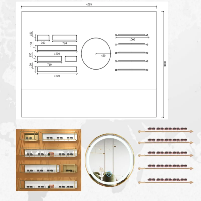 Деревянные настенные полки для демонстрации очков плавающая