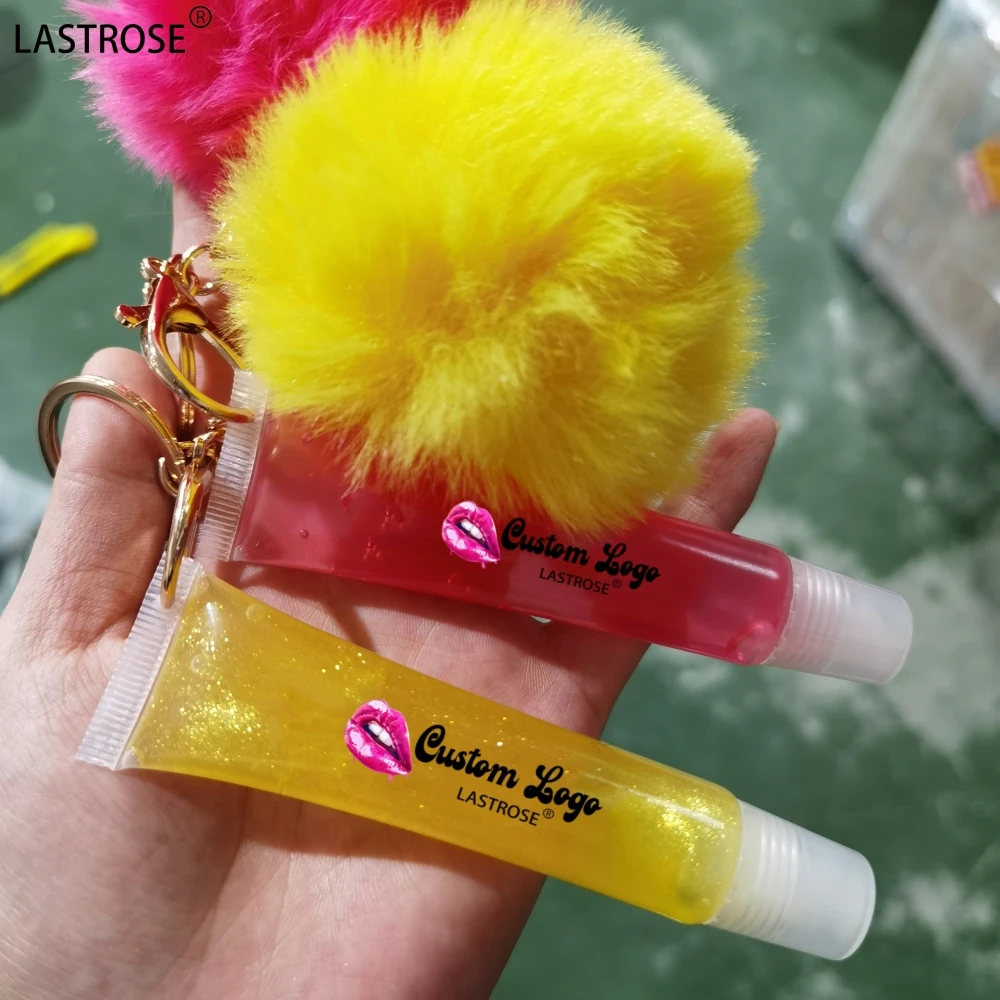 New Fruity lip gloss Transparent hose Hairball Chain Moisturizing Lip gloss wholesale Transparent lip balm print private logo
