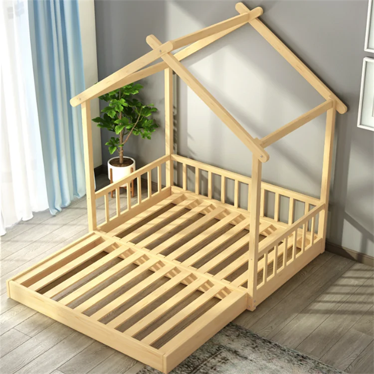 Wholesale Solid Wood Ins Style Retractable House Shape Montessori Bed Floor Bed Toddler