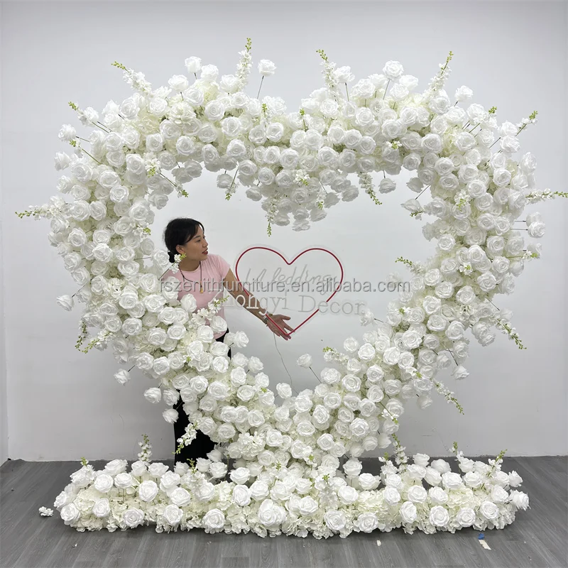 New Design Heart Flower Arch Backdrop Decor White Roses Flower Arch for Wedding Decoration