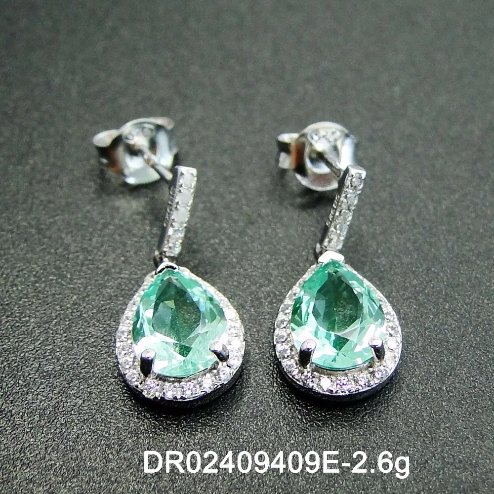наборы для женщина зеленый шпинелей Белый CZ камни комплект ювелирных изделий серьги кольцо 925 стерлингового серебра