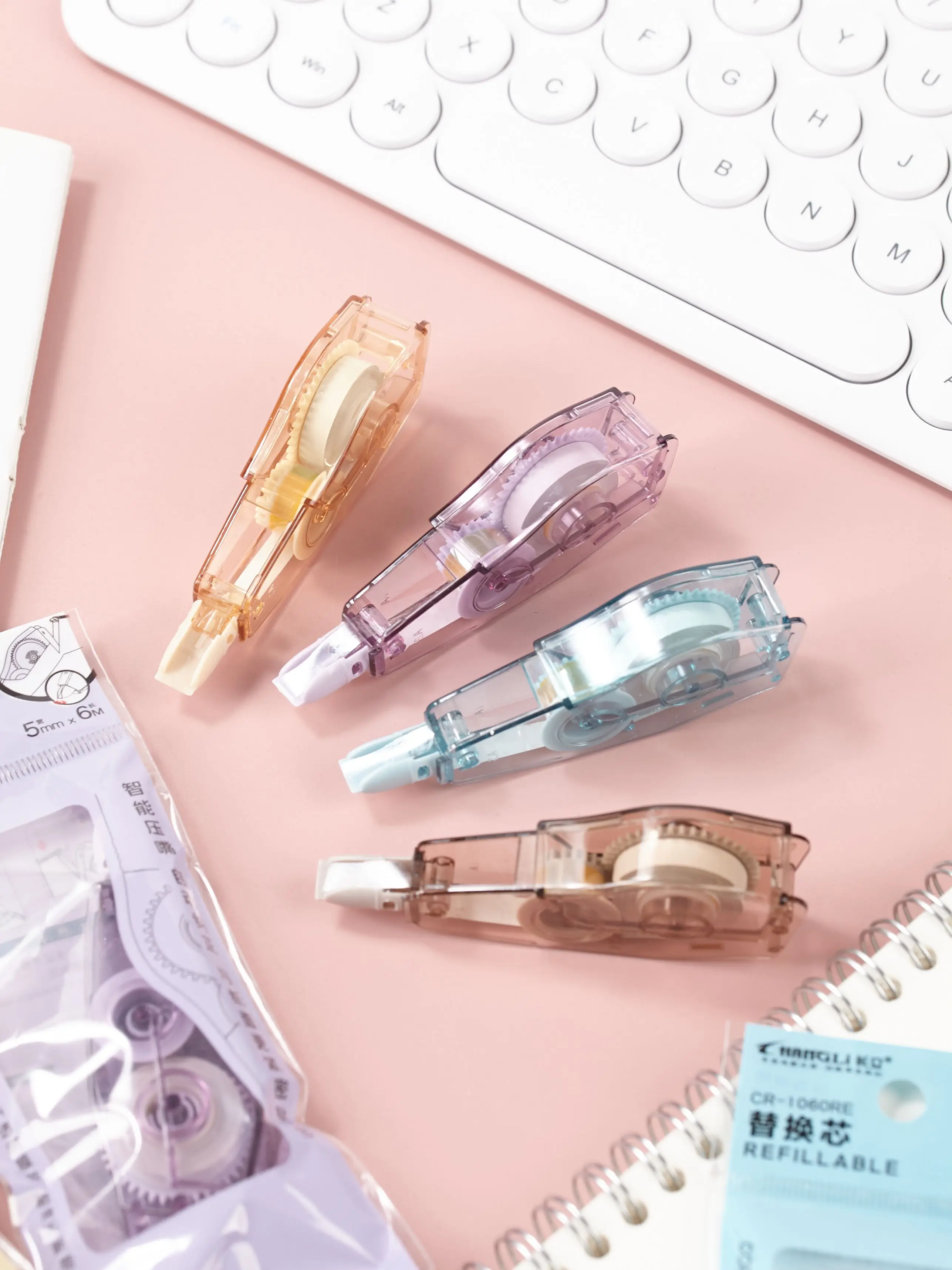 New School Office Stationery  transparent pet customized colored plastic  kids student white out Correction Tape refill