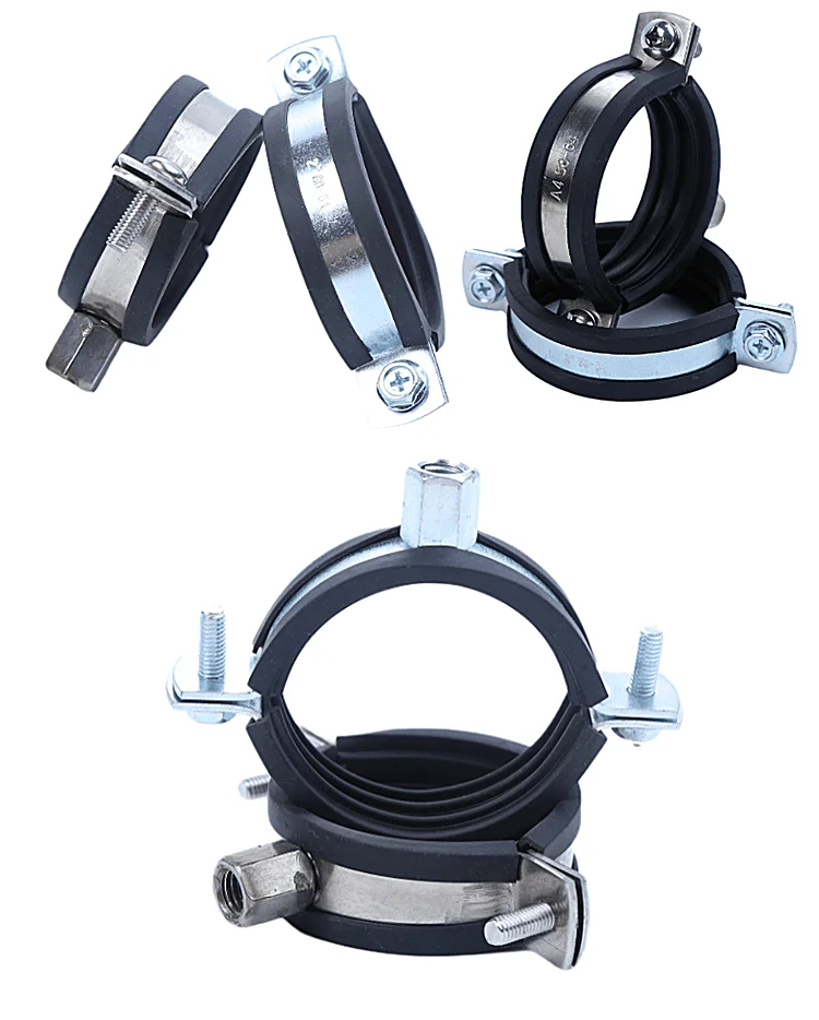 Tianjin best quality stainless steel 304 316 double screw hanger loop pipe clamps with rubber