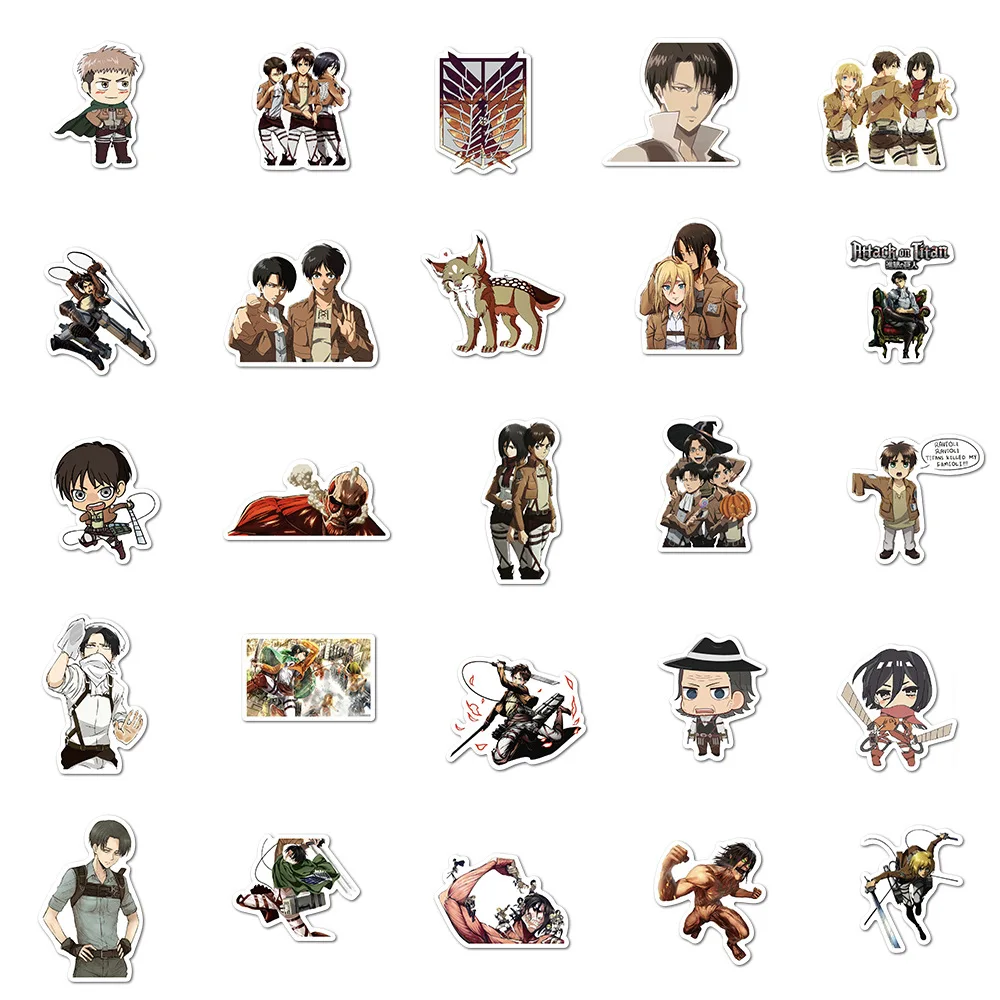  100PCS Attack On Titan anime stickers mixed pack for phone skateboard notebook computer waterproof vinyl