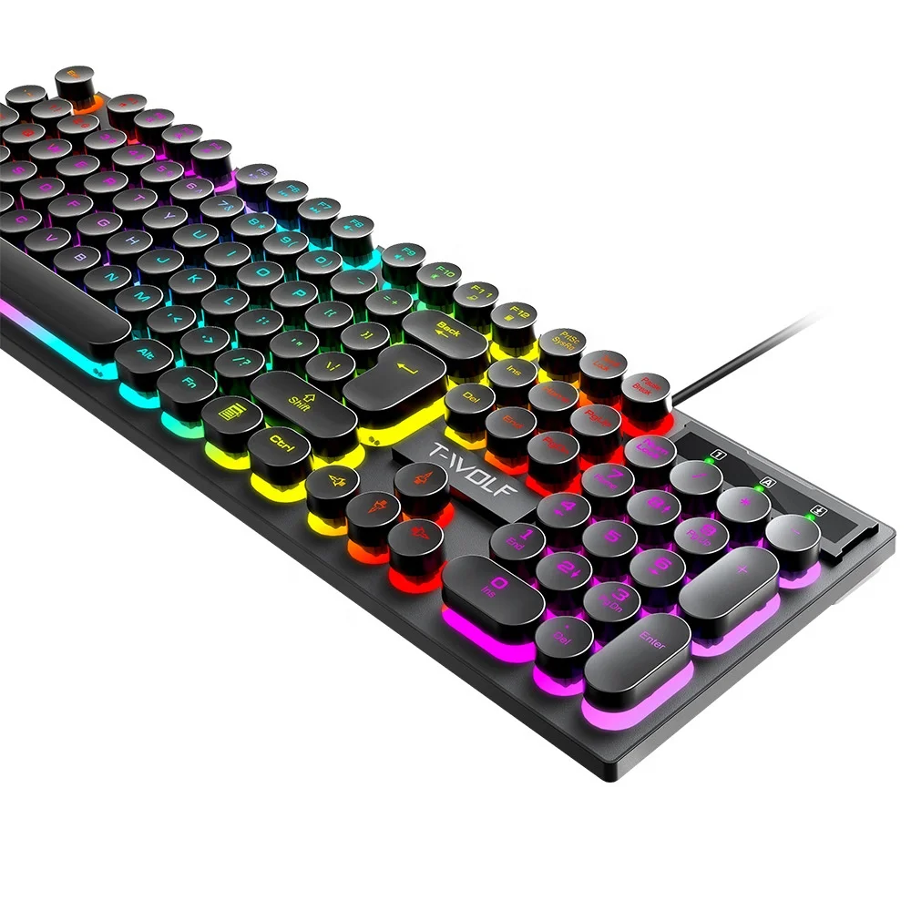 T80 Gaming Keyboard Wired Vintage Punk Colorful Backlight Round Keycap