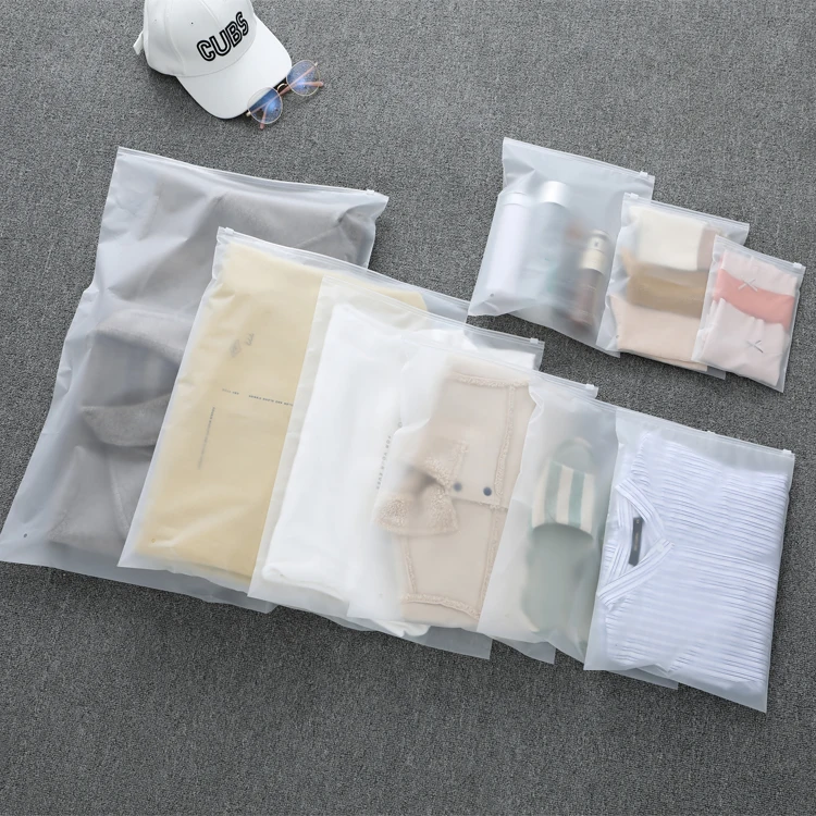 Custom Frosted Transparent CPE  Plastic Clothing Packaging Bags With Zipper