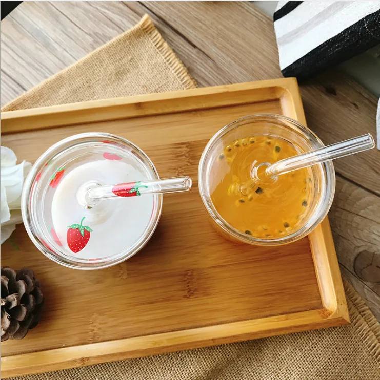 17OZ Glass Cups High Borosilicate Glass Tumbler Iced Coffee With Lids and Glass Straws