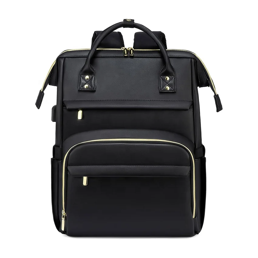 Haoen Custom Hot Sale Leather Laptop Brown Backpack for Women 15.6 Inch Computer Laptop Bag