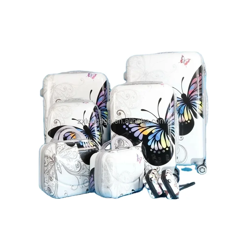 custom printed adjustable travel luggage suitcase butterfly printed colorful hard shell luggage cute patterned suitcase