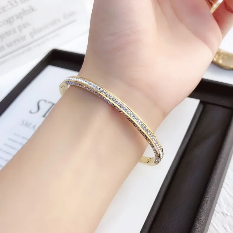 Korea Fashion Diamond Bracelet Jewelry Cuff Bangle Stainless Steel Braided Bangles for Women
