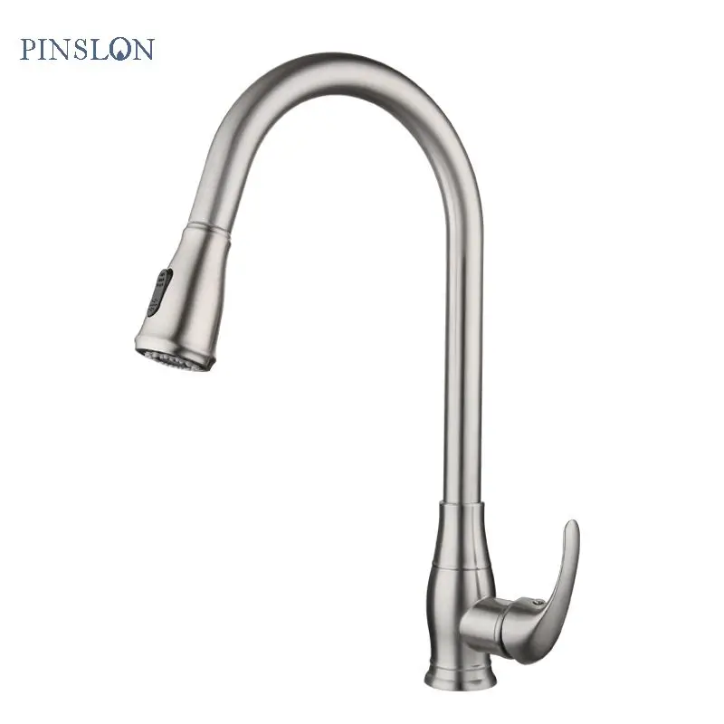2023 Commercial Kitchen Faucet Pull Down Dual Sprayer Nozzle Mixer Water Taps Kitchen Sink Faucet with Pull Out Sprayer
