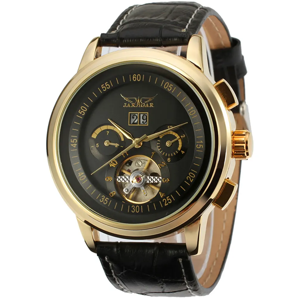Build your brands jaragar designer genuine leather automatic watch oem custom logo tourbillon mechanical men watches