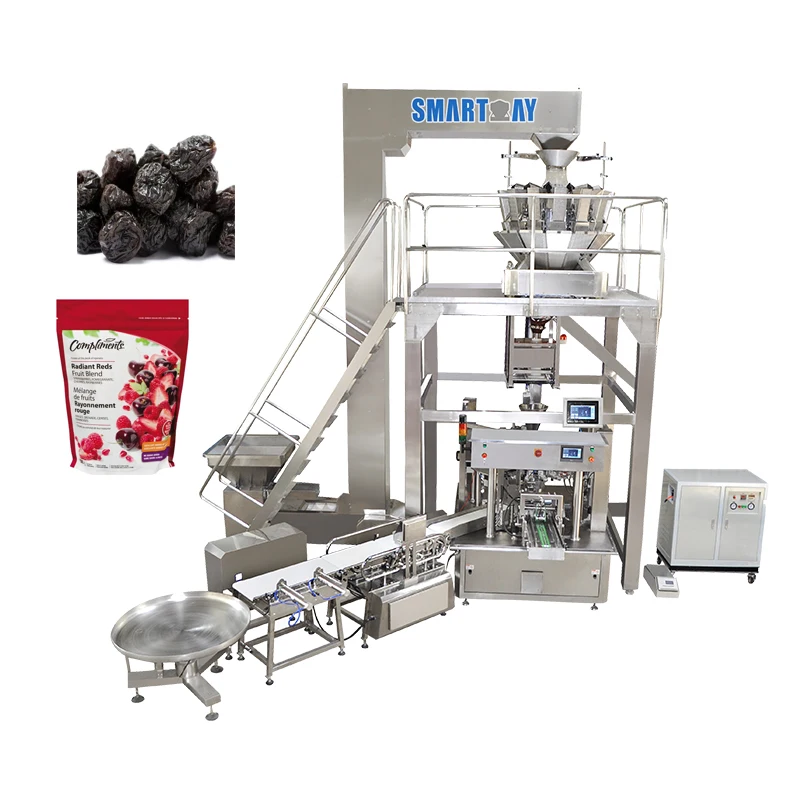 High speed automatic filling dried prune packing machine plum candy dehydrated fruits packaging machine with 14 head weigher