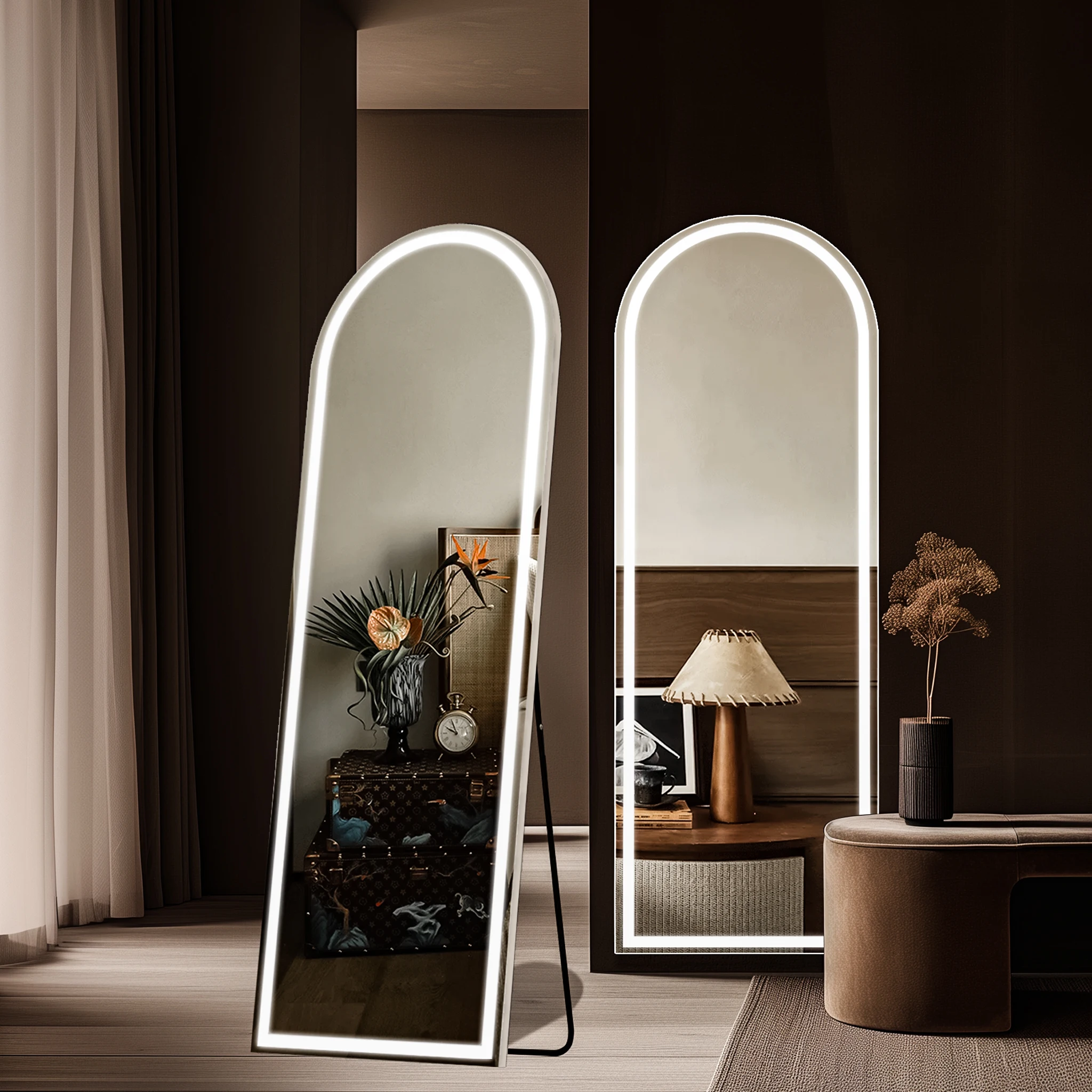 Modern House Lamp Smart Mirror with Light Dressing Full Length Body Light Mirror Bedroom Large Size Stand Floor Arch Led Mirror