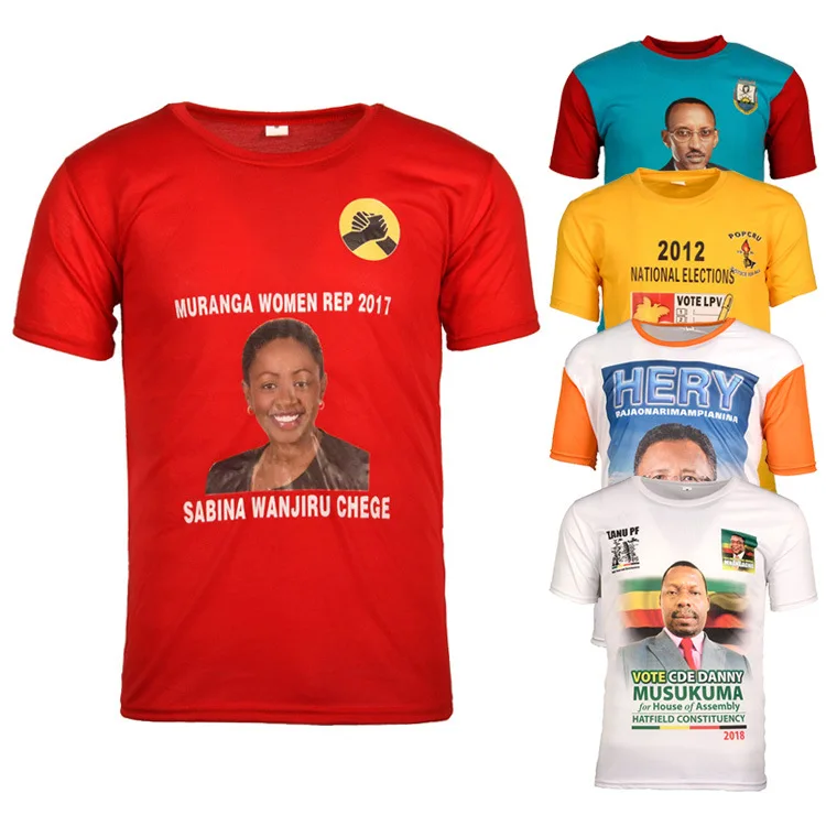 Custom 80g 120g 160g Plain White Election Tshirt Cango Zimbabwea General Campaign African Polyester Blank Promotion Work T shirt
