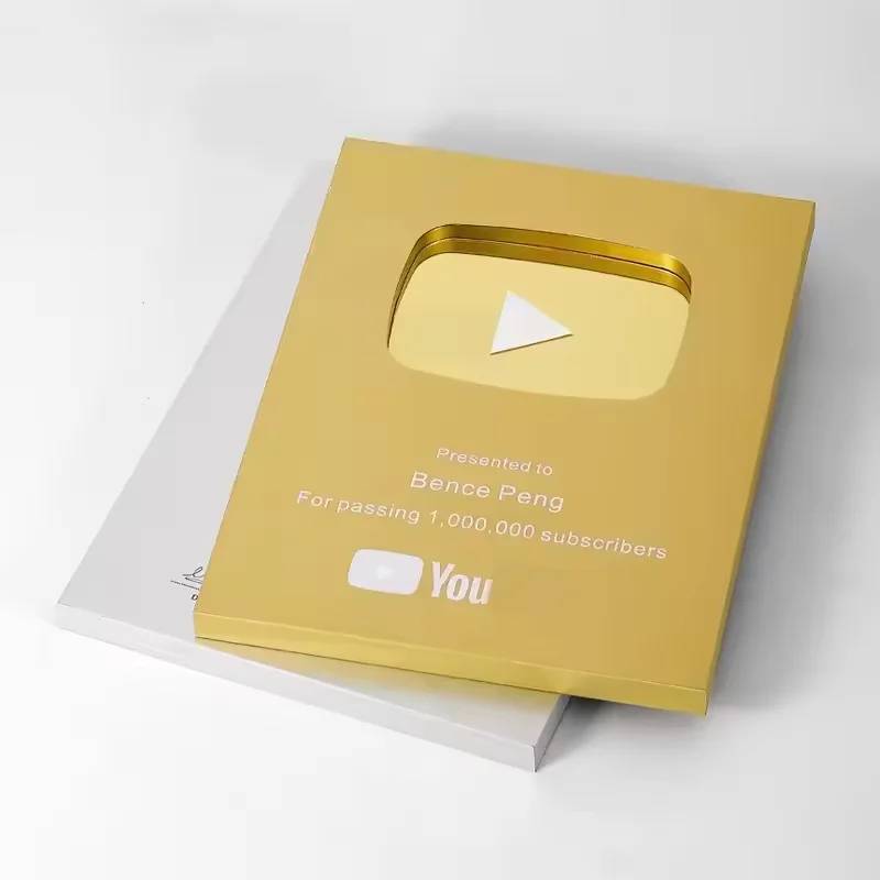 2024 пользовательских табличек с именами Золотое серебро аккаунт на youtube премиальный щит почетный трофей медаль placa de dorada play button награда