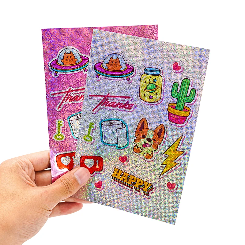 Custom Printing Hologram Security Vinyl Adhesive Square Clear Reflective A4 Size Rainbow Effect Kiss Cut Sticker Sheet