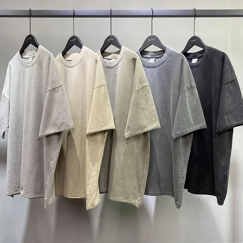 Custom Logo 300 Gsm Oversize T-shirt Man Plain Graphic High Quality Print Heavyweight Acid Wash Vintage T Shirt