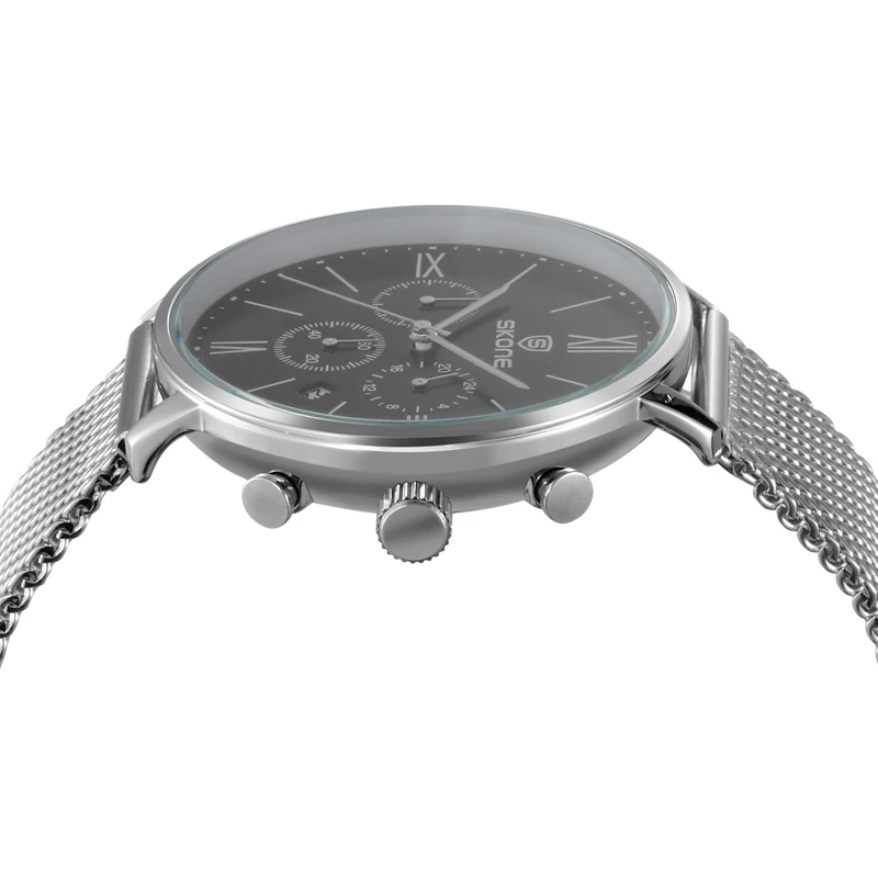 SKONE brand casual stainless steel mesh  strap wholesale black white dial  watch quartz brand watches