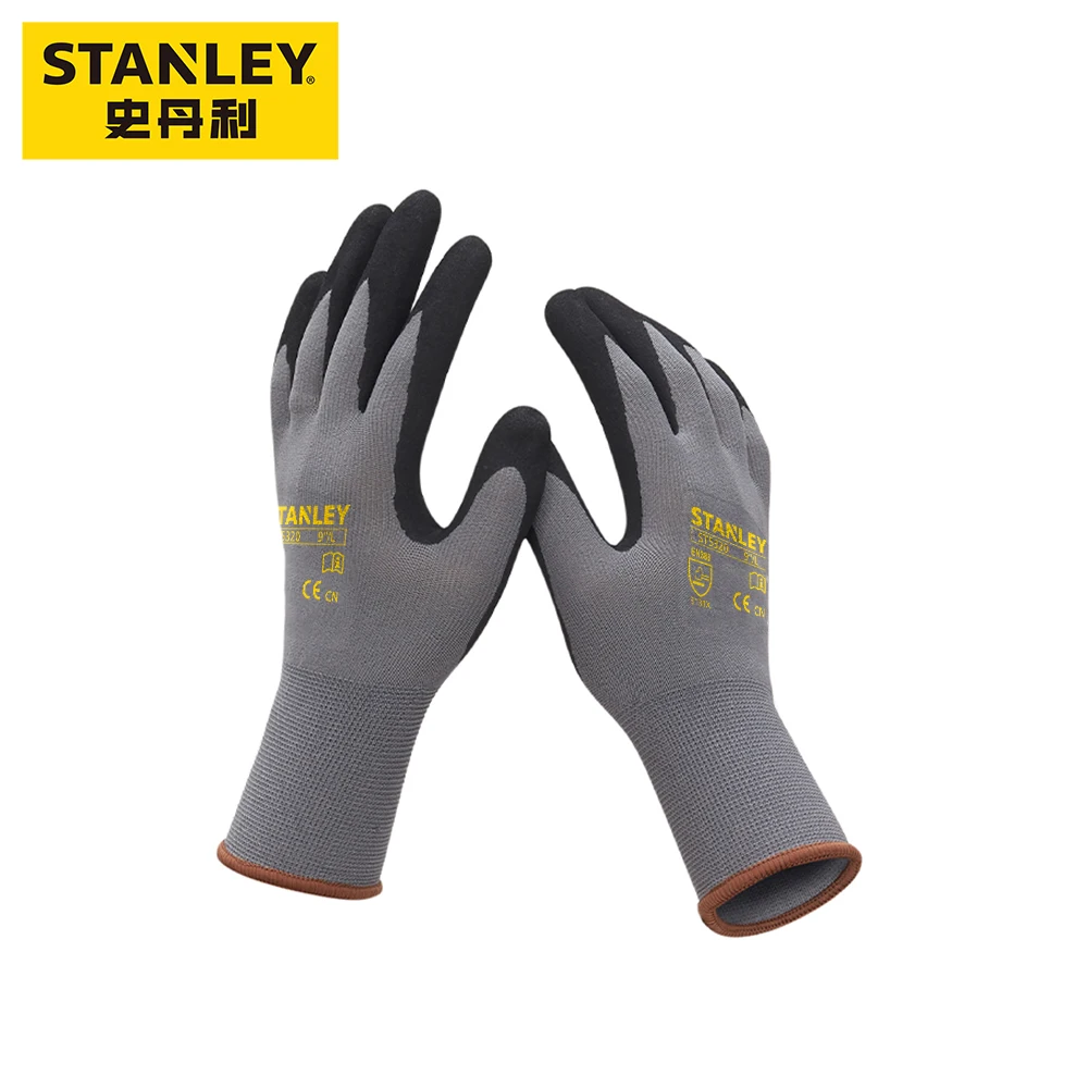 Safety Gloves Comfortable 15 Gauge Grey Polyester Nitrile Scrub Handling Anti-slip Wear Protective Gloves Work Breathable