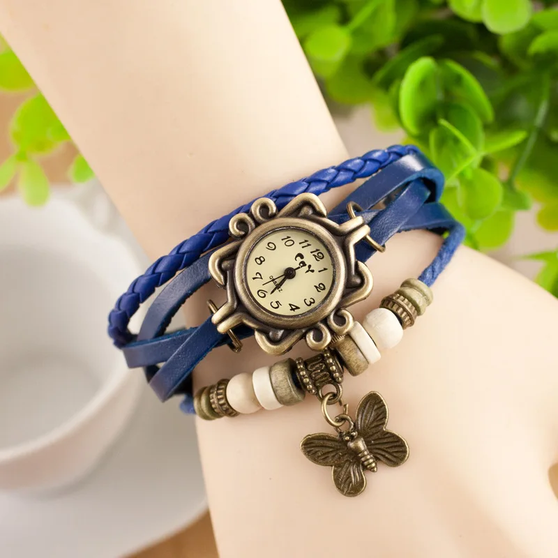 2021 High Quality Women PU Leather Vintage Watches,Women dress bracelet Wristwatches butterfly Pendant RW01