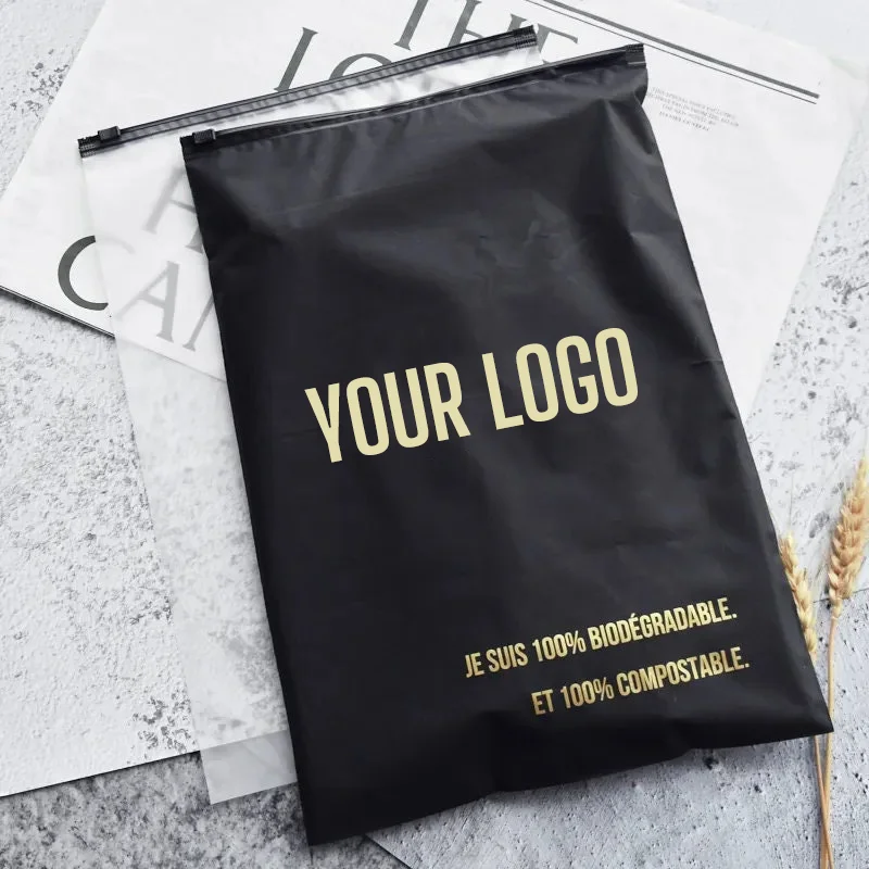 Custom Logo Zip Lock Biodegradable Plastic Bag Ldpe Ziplock Tshirt Frosted Zipper Bags Polos Ukuran 30* 40 For Clothes Packaging