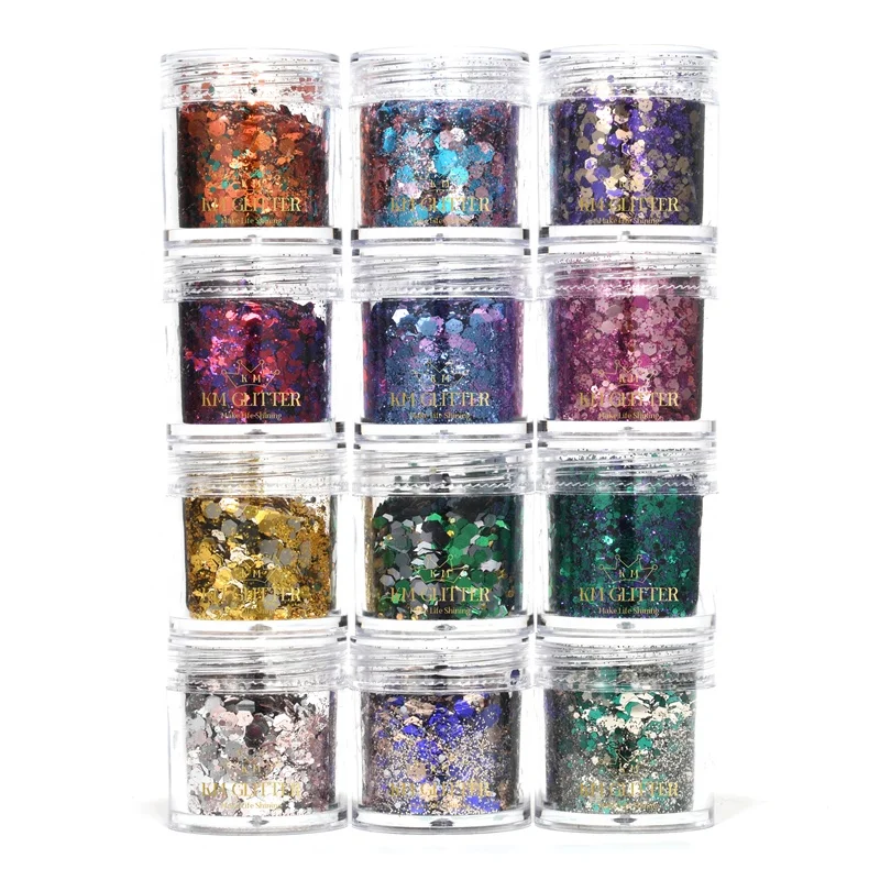 KM блеск серии GX Заводская поставка оптом цвет под заказ металлический красочный крупный блеск для украшения ногтей