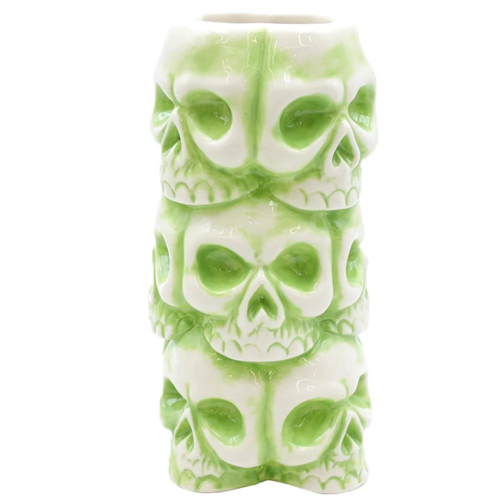 Custom color high grade wholesale Halloween barware skeleton themed creative ceramic stacked skulls tiki mug