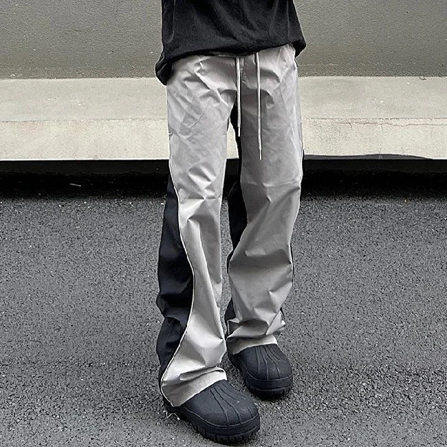 Streetwear Manufacturer Custom Oversize Elastic Waist Nylon Embroidery Stitching Baggy Sweatpants