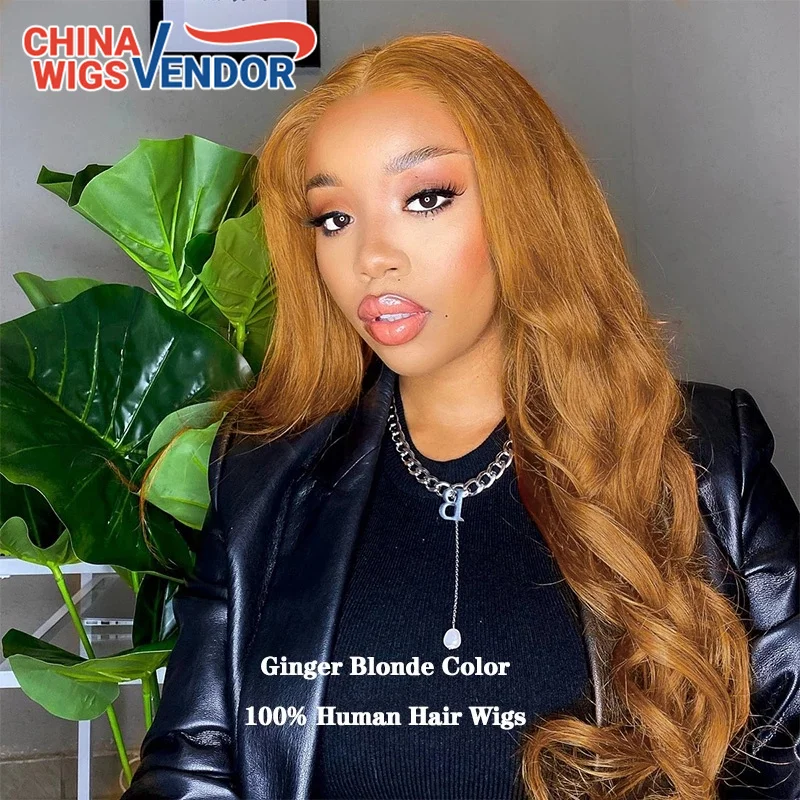 180% Remy Honey Blonde Lace Front Human Hair Wig Transparent Ginger Brown Body Wave Lace Front Wigs For Women Peruvian Hair Wig