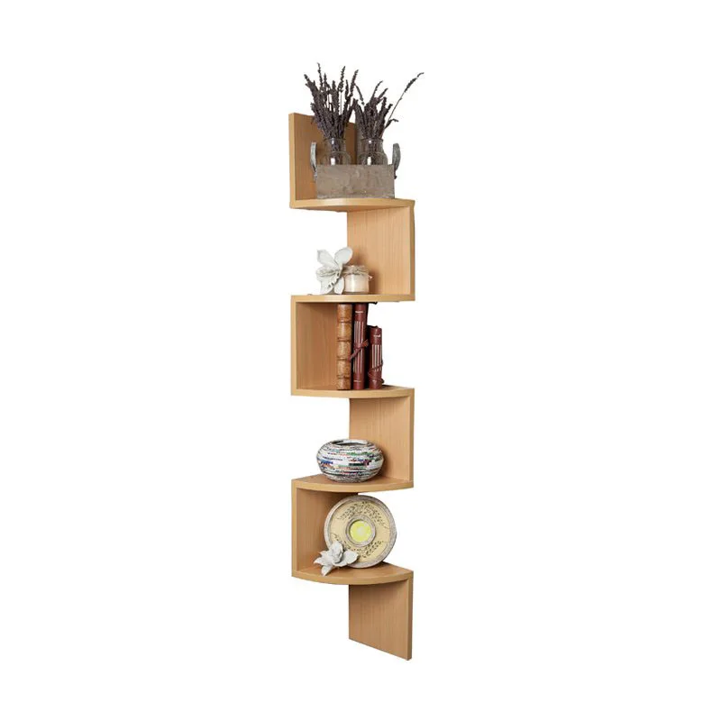 Living Room Mdf Wood Corner Zig Zag Wooden Wall Corner Shelf Design