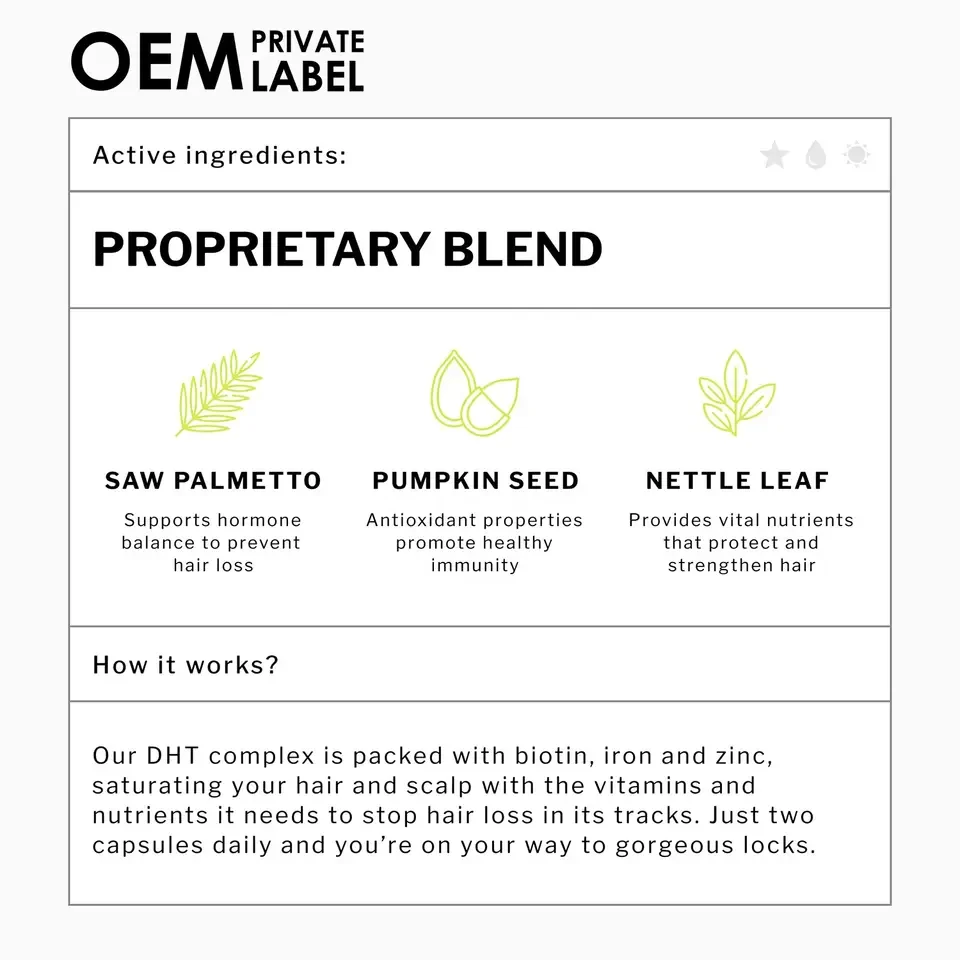 HOT Sale OEM  Biotin Saw Palmetto Supplement Vegen Healthy Strong Hair Hair Vitamins Hair Loss Supplement DHT Blocker Capsules