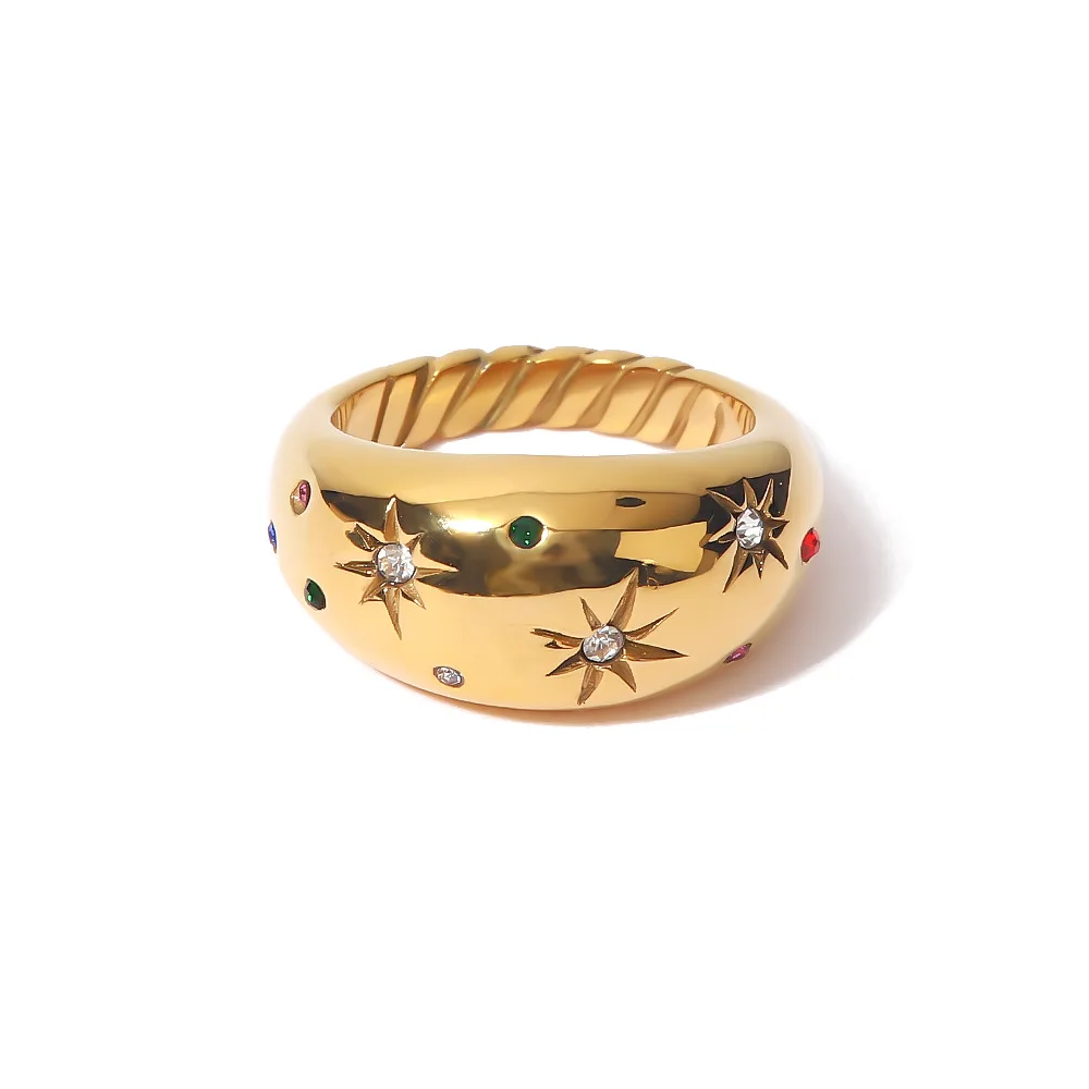 High Quality Bague Acier Inoxydable Nouveau 18 k Gold Titanium Zircon Stars Rings Jewelry Women