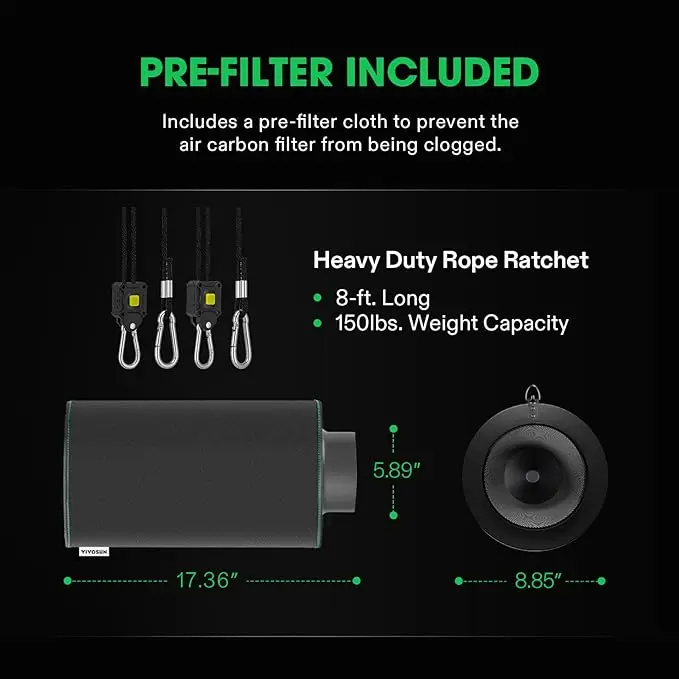 Top Australian Virgin Charcoal 4 Inch Air Carbon Filter Reversible Flange Pre filter 210 CFM Air Filtration for In-line Duct Fan