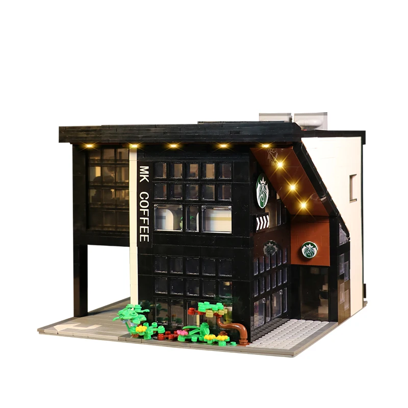 Mould king 16036 Street View Building 2728 Pieces MOC Bricks Coffee House Building Model Set with Light STEM Collectible Block