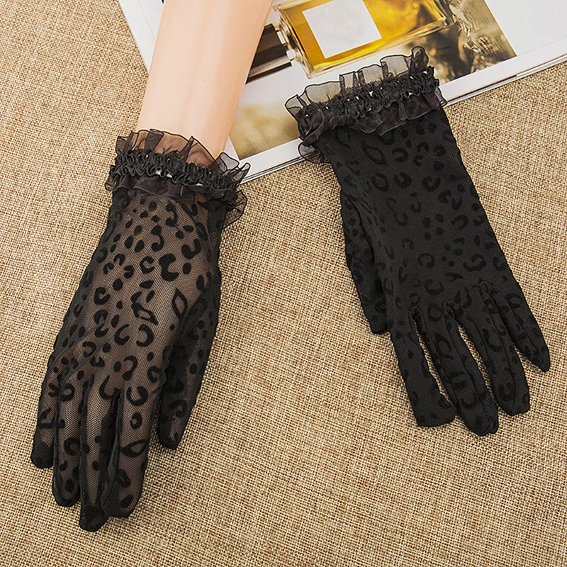 Sidiou Group Fashion Leopard Print Women Gloves With Side Lace Mesh Thin Non-slip SPF Driving UV Protection Glove