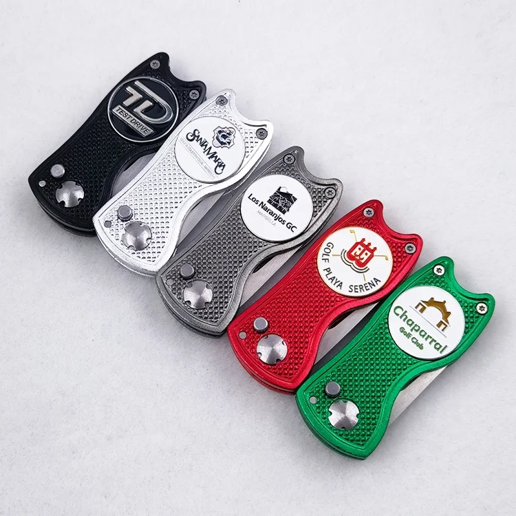 Wholesale Golf divot tool custom logo ball markers magnetic repair pitch fork with ball marker
