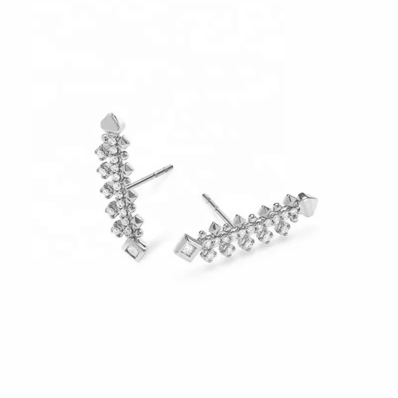 Gemnel wholesale 925 silver 18k Gold Fishbone Diamond Paving long Stud Earrings