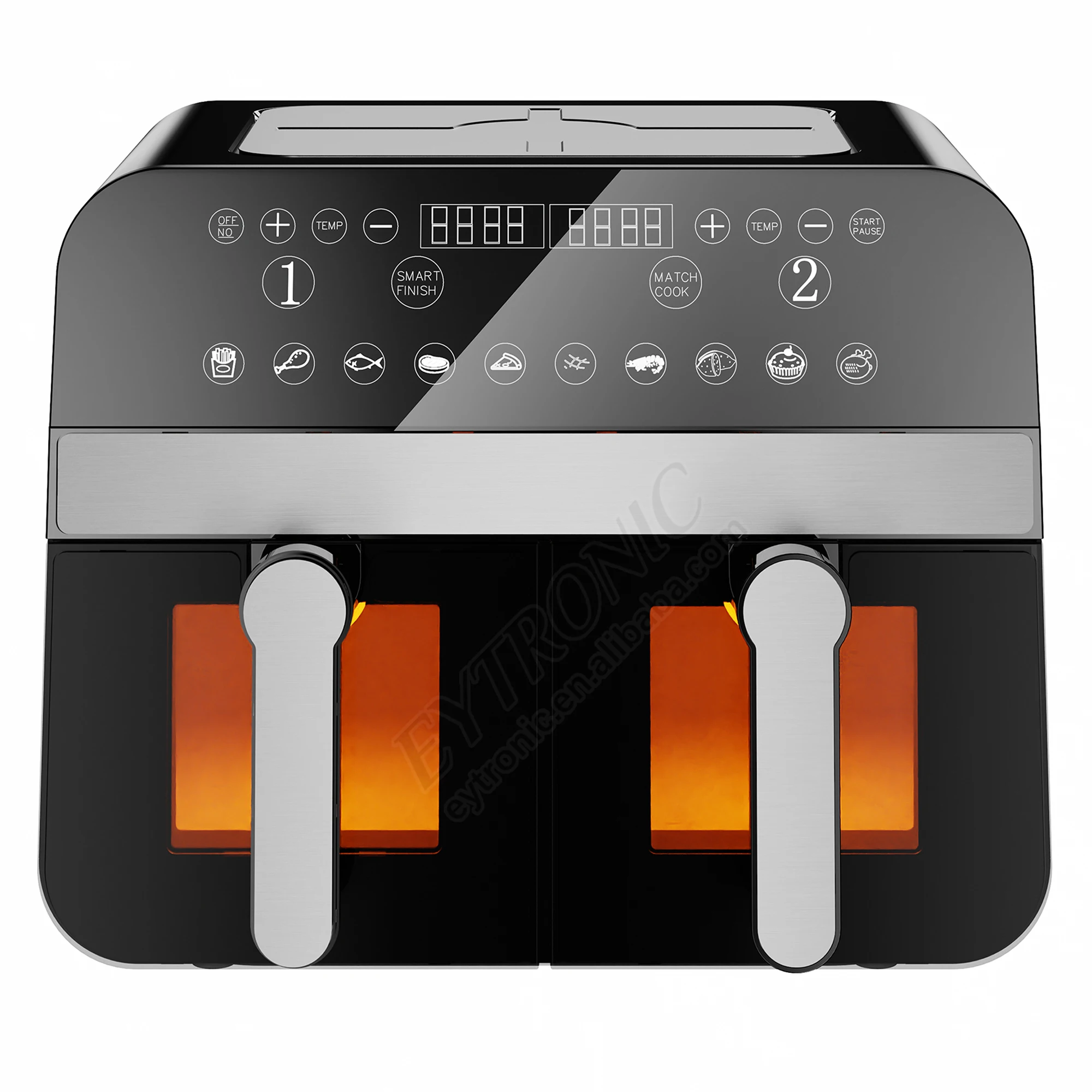 Eytronic 8L 9L 10L 12L LCD Display Dual Zone Double Basket Air Fryer Visible Window Colourful LED Screen Smart Kitchen Appliance