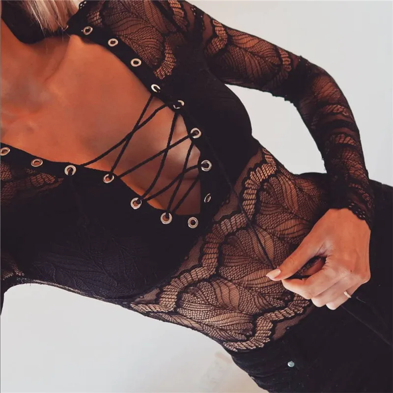 2021 Top Quality Costumes Fashion Sexy Rope V Neck Long Sleeve Lace Bralette Women Sexy Lingeries