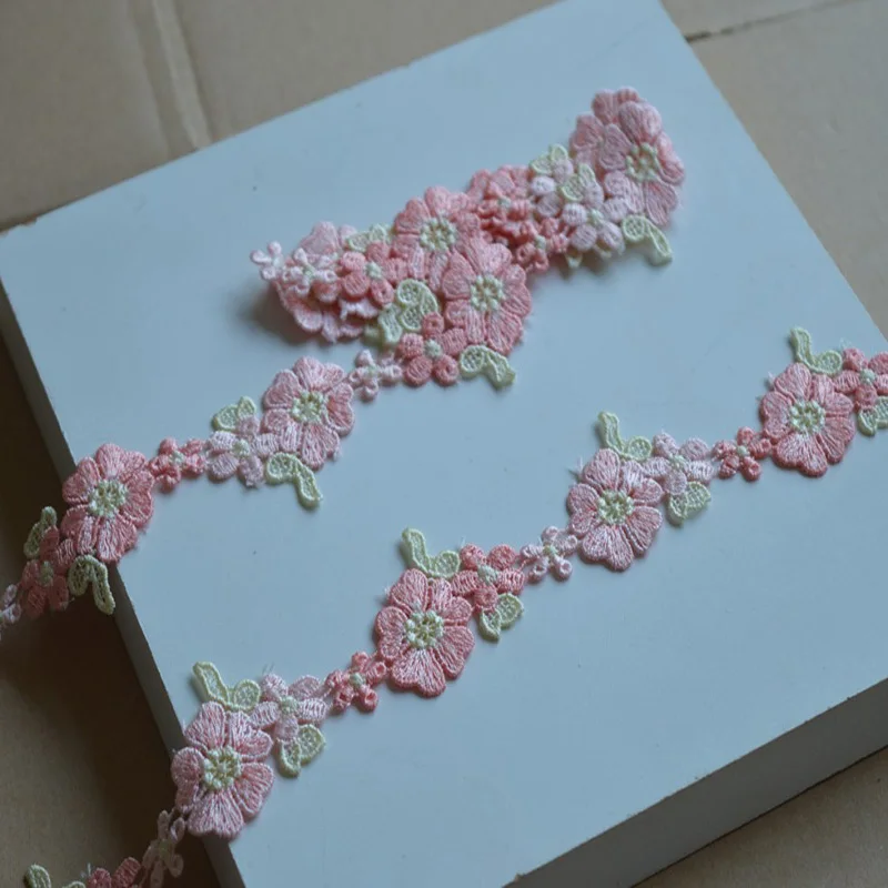 4cm Pink Green Mixed Floral Transparent Mesh High Quality Lace Venice Trim