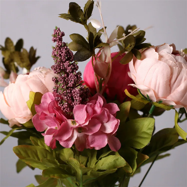 Wholesale European Simulation Peony Bouquet 13 Heads Silk Peonies Artificial Flower Wedding Home Decor