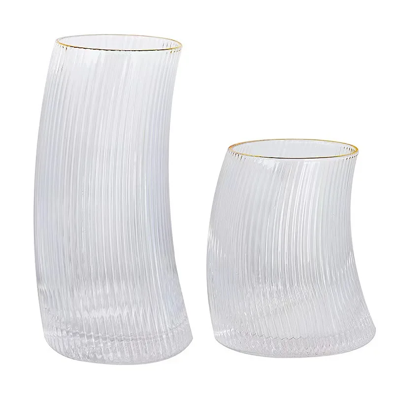 Household Vertical Lines Glass Juice Beverages Crescent-Shaped Transparent Cups