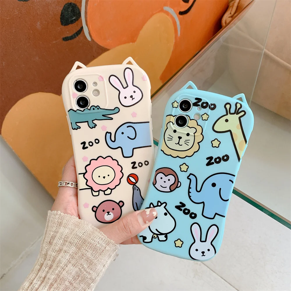 Kawaii Pink 3D Cat Ear Cartoon Animals Soft Silicone Printing Mobile Cover Phone Case For iphone 11 12 13 Xs Xr 7 8
