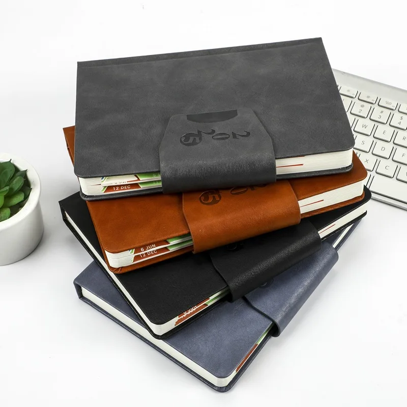 2025 English Imprinted Logo A5 Hard Cover Leather Magnetic Buckle personalized planner agenda Calendar teachers planner Notebook