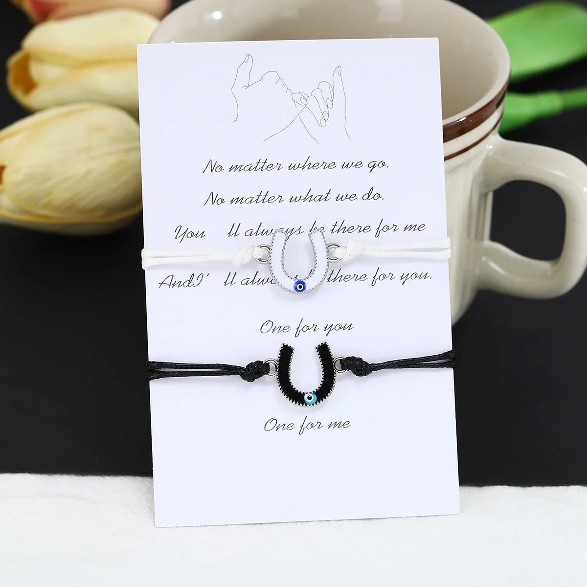 pulsera de pareja Geometric Blue Eye Rubber Band Couple Bracelet for Men Women Horseshoe Charm BFF Bracelets for Best Friend