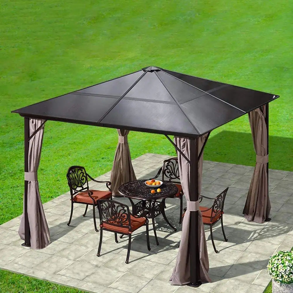 3x4m Patio Gazebo Sun Shelter Hardtop Aluminum Polycarbonate Gazebo Outdoor Canopy Gazebos with Mosquito Netting Customized