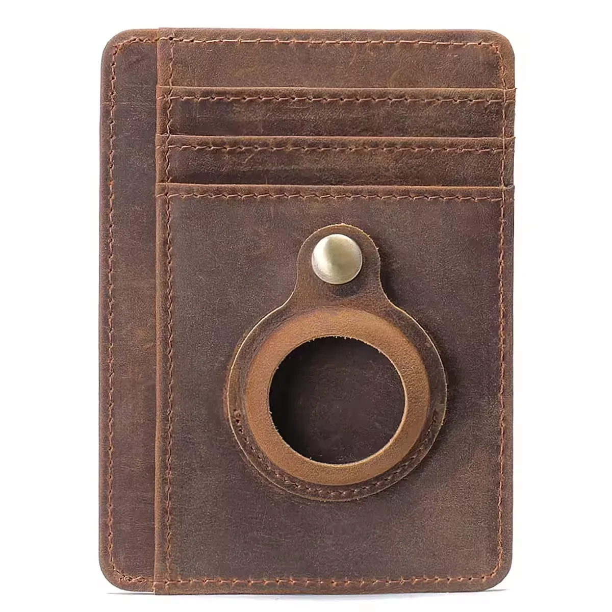 Full Grain Crazy Horse Leather RFID Blocking Smart Wallet With GPS tracking Minimalist Slim Credit Card Holder